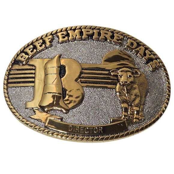 Beef Empire Days Belt Buckle 1983 Director 24k Gold Plated Garden City Kansas - Picture 12 of 16